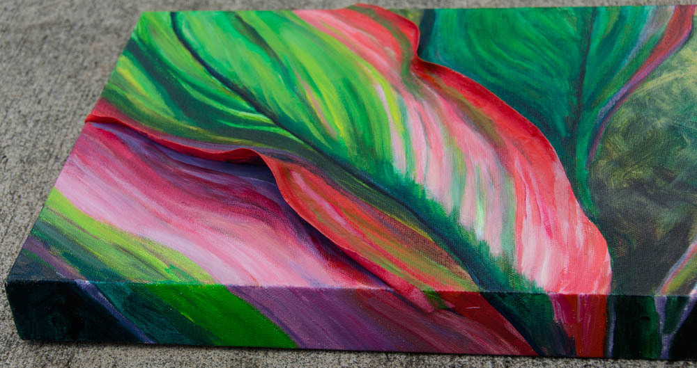 05 Ti Leaf II Relief,  side view, Acrylic on Canvas, 11x14" Gallery Wrap (Sold)