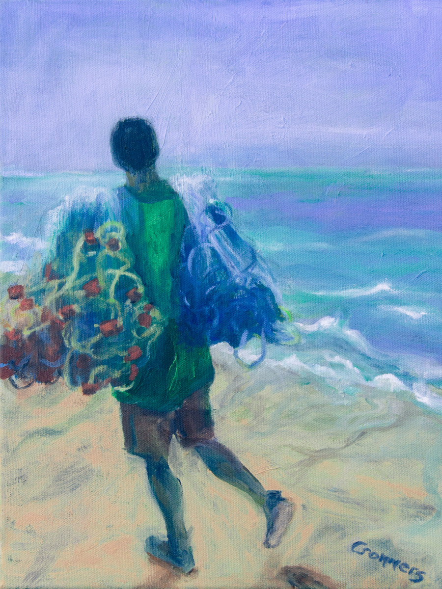 02 Lance, The Net fisherman, Oil on Canvas, 11x14", $1100