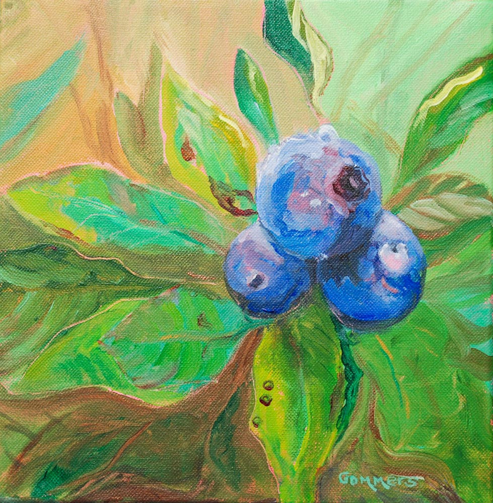 01 Blueberries I, Acrylic on Canvas, 10 x 10"